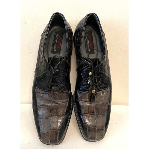 Vtg VITTORIO PONTI Dress Shoes Men's 14 Croc Leather Loafers Patchwork Black - Picture 5 of 10